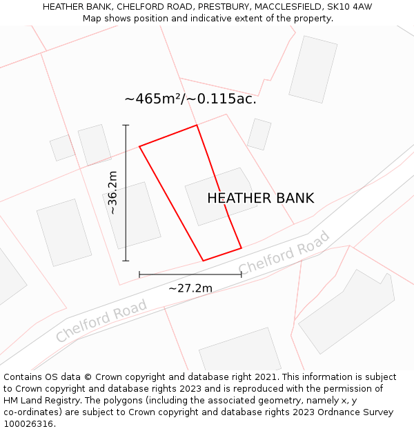 HEATHER BANK, CHELFORD ROAD, PRESTBURY, MACCLESFIELD, SK10 4AW: Plot and title map