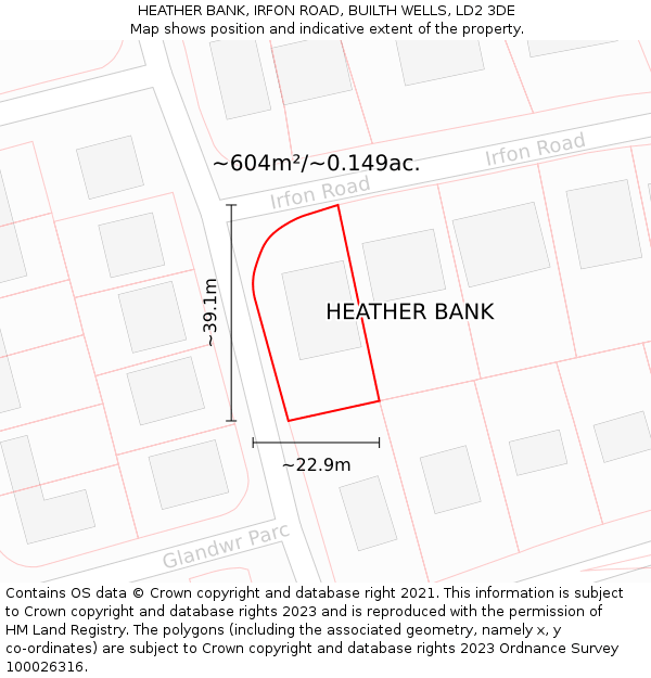 HEATHER BANK, IRFON ROAD, BUILTH WELLS, LD2 3DE: Plot and title map