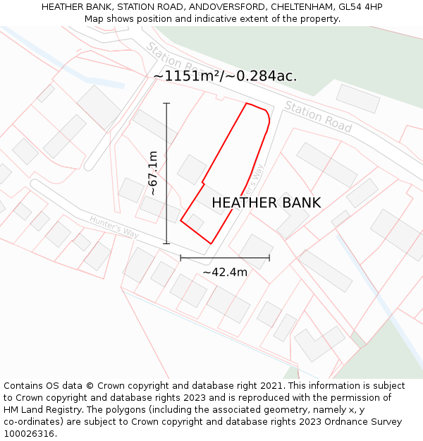 HEATHER BANK, STATION ROAD, ANDOVERSFORD, CHELTENHAM, GL54 4HP: Plot and title map