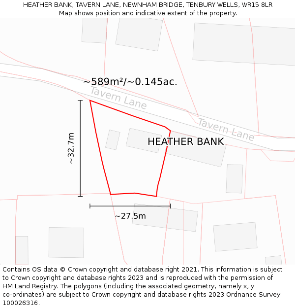 HEATHER BANK, TAVERN LANE, NEWNHAM BRIDGE, TENBURY WELLS, WR15 8LR: Plot and title map