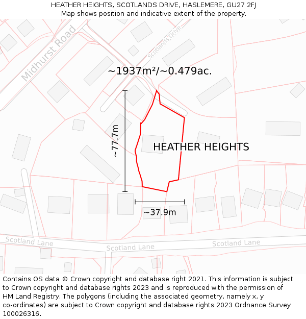 HEATHER HEIGHTS, SCOTLANDS DRIVE, HASLEMERE, GU27 2FJ: Plot and title map