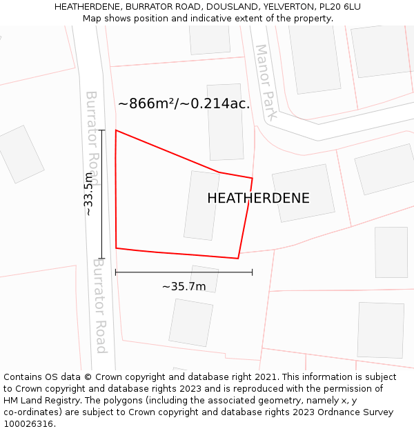 HEATHERDENE, BURRATOR ROAD, DOUSLAND, YELVERTON, PL20 6LU: Plot and title map