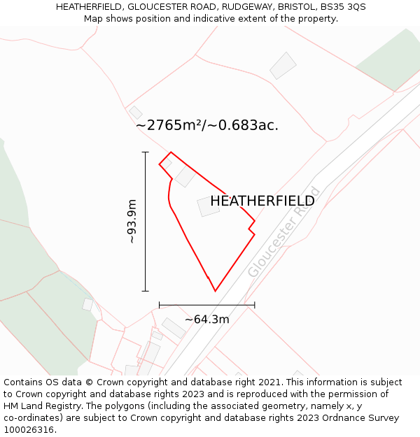HEATHERFIELD, GLOUCESTER ROAD, RUDGEWAY, BRISTOL, BS35 3QS: Plot and title map