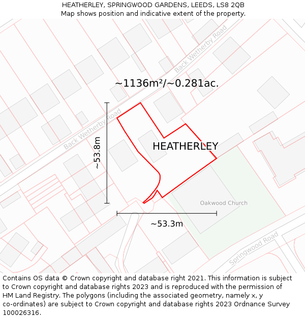 HEATHERLEY, SPRINGWOOD GARDENS, LEEDS, LS8 2QB: Plot and title map