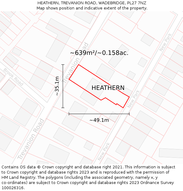 HEATHERN, TREVANION ROAD, WADEBRIDGE, PL27 7NZ: Plot and title map