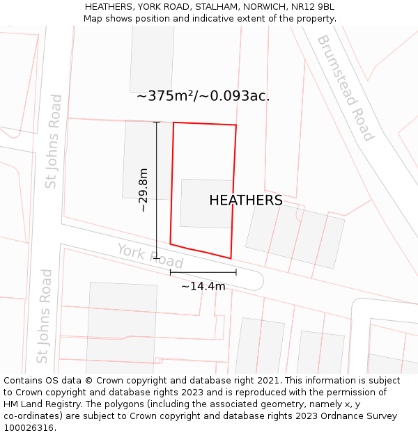 HEATHERS, YORK ROAD, STALHAM, NORWICH, NR12 9BL: Plot and title map