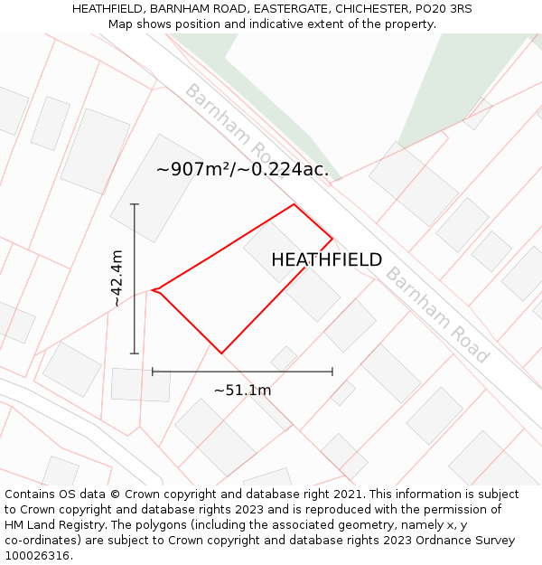 HEATHFIELD, BARNHAM ROAD, EASTERGATE, CHICHESTER, PO20 3RS: Plot and title map