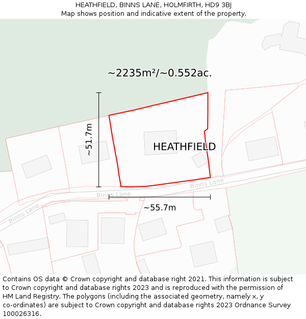HEATHFIELD, BINNS LANE, HOLMFIRTH, HD9 3BJ: Plot and title map