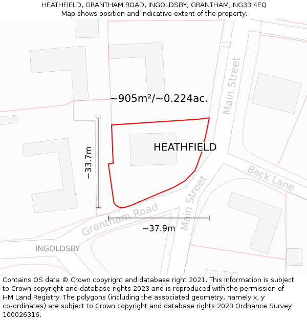 HEATHFIELD, GRANTHAM ROAD, INGOLDSBY, GRANTHAM, NG33 4EQ: Plot and title map
