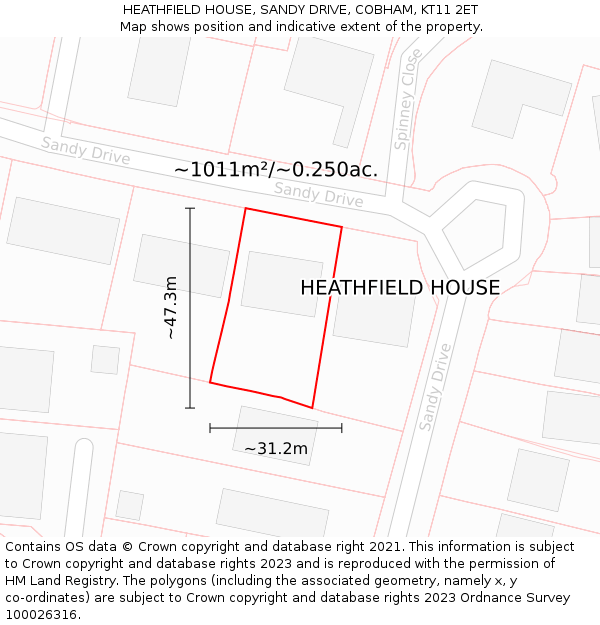 HEATHFIELD HOUSE, SANDY DRIVE, COBHAM, KT11 2ET: Plot and title map