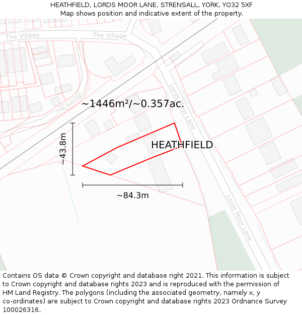 HEATHFIELD, LORDS MOOR LANE, STRENSALL, YORK, YO32 5XF: Plot and title map
