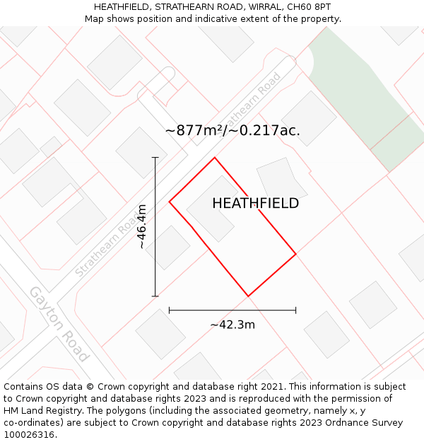 HEATHFIELD, STRATHEARN ROAD, WIRRAL, CH60 8PT: Plot and title map