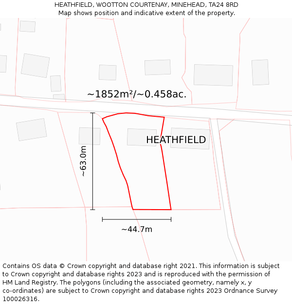 HEATHFIELD, WOOTTON COURTENAY, MINEHEAD, TA24 8RD: Plot and title map