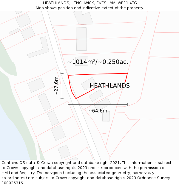 HEATHLANDS, LENCHWICK, EVESHAM, WR11 4TG: Plot and title map