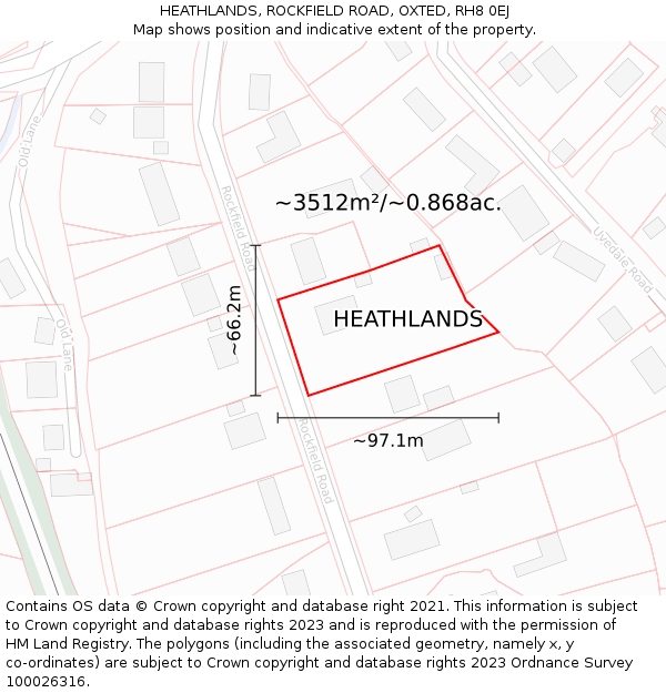HEATHLANDS, ROCKFIELD ROAD, OXTED, RH8 0EJ: Plot and title map