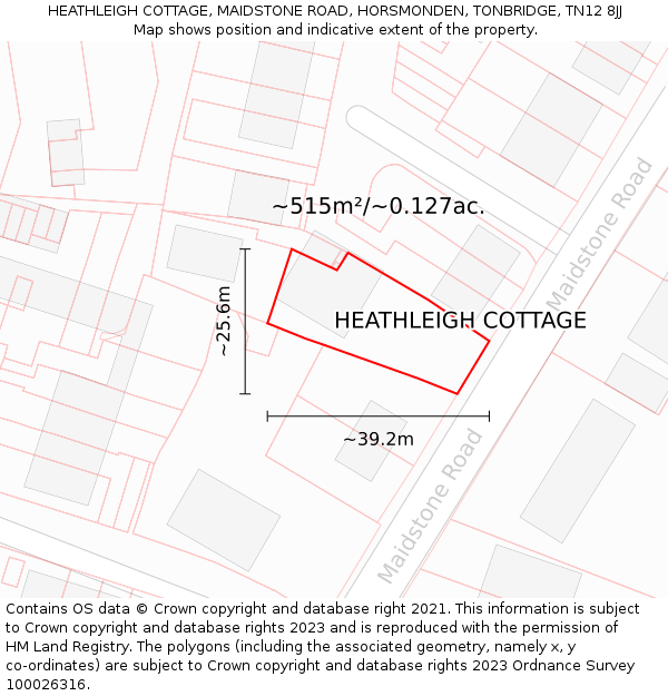 HEATHLEIGH COTTAGE, MAIDSTONE ROAD, HORSMONDEN, TONBRIDGE, TN12 8JJ: Plot and title map