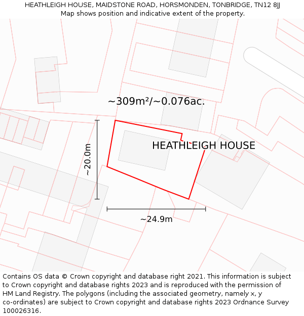 HEATHLEIGH HOUSE, MAIDSTONE ROAD, HORSMONDEN, TONBRIDGE, TN12 8JJ: Plot and title map