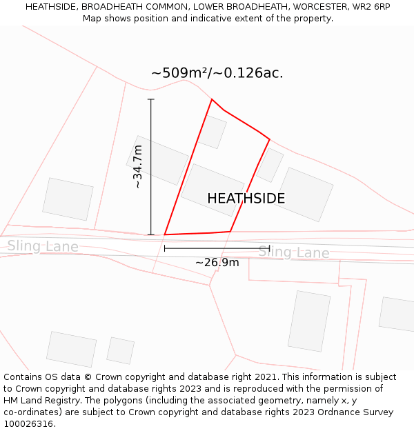 HEATHSIDE, BROADHEATH COMMON, LOWER BROADHEATH, WORCESTER, WR2 6RP: Plot and title map