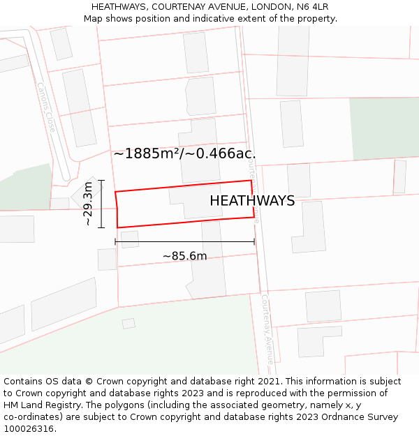 HEATHWAYS, COURTENAY AVENUE, LONDON, N6 4LR: Plot and title map