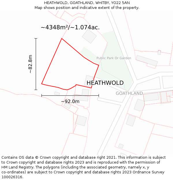 HEATHWOLD, GOATHLAND, WHITBY, YO22 5AN: Plot and title map