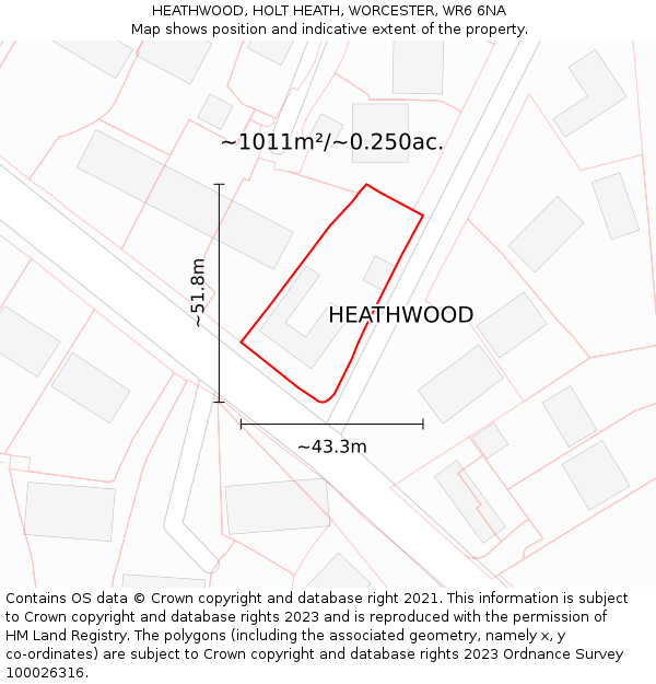 HEATHWOOD, HOLT HEATH, WORCESTER, WR6 6NA: Plot and title map