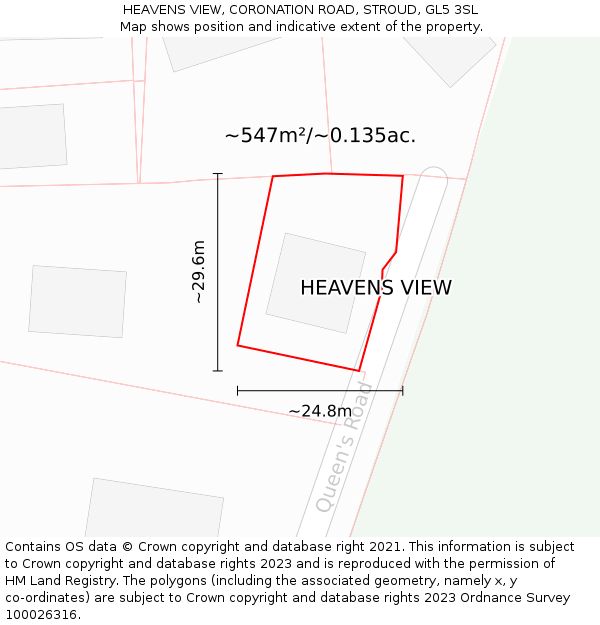 HEAVENS VIEW, CORONATION ROAD, STROUD, GL5 3SL: Plot and title map