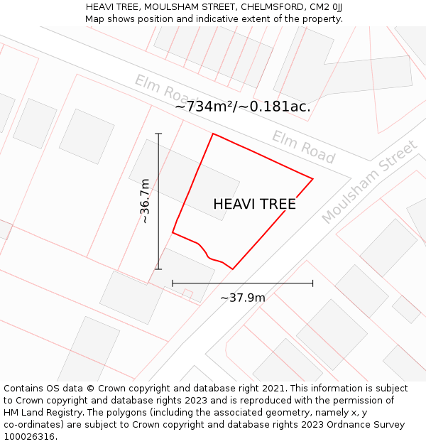 HEAVI TREE, MOULSHAM STREET, CHELMSFORD, CM2 0JJ: Plot and title map