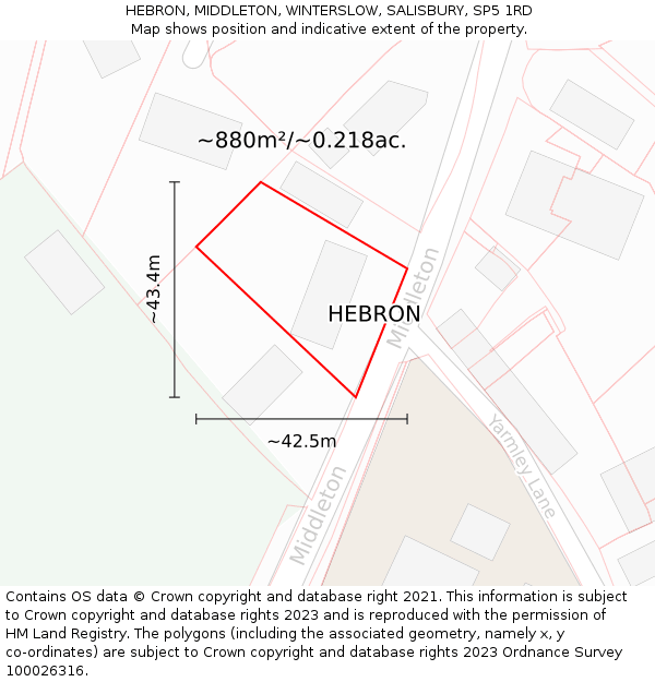 HEBRON, MIDDLETON, WINTERSLOW, SALISBURY, SP5 1RD: Plot and title map