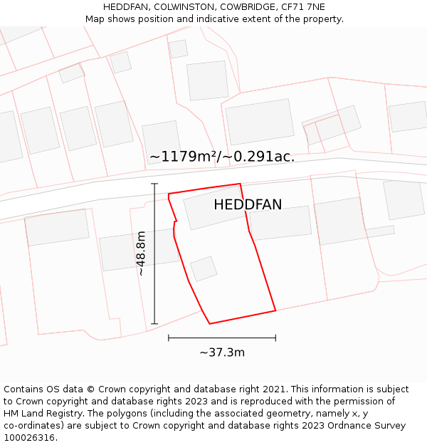 HEDDFAN, COLWINSTON, COWBRIDGE, CF71 7NE: Plot and title map