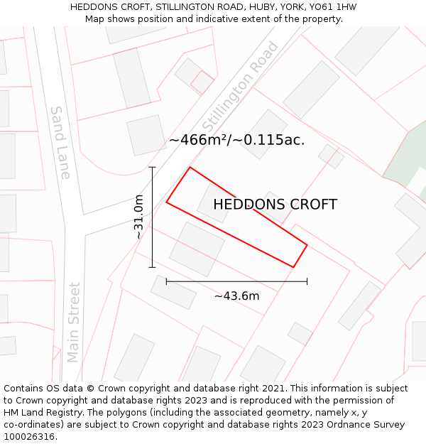 HEDDONS CROFT, STILLINGTON ROAD, HUBY, YORK, YO61 1HW: Plot and title map