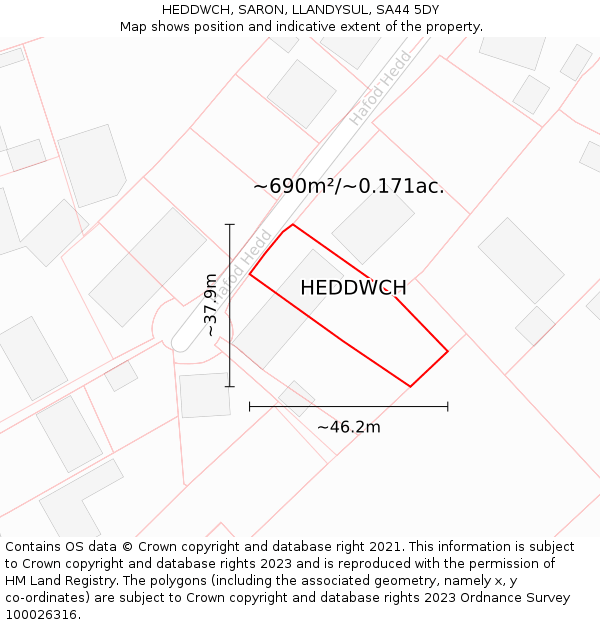 HEDDWCH, SARON, LLANDYSUL, SA44 5DY: Plot and title map