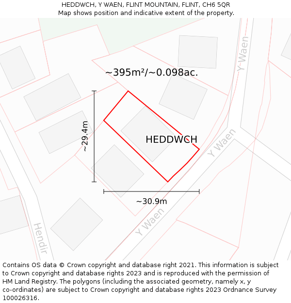 HEDDWCH, Y WAEN, FLINT MOUNTAIN, FLINT, CH6 5QR: Plot and title map