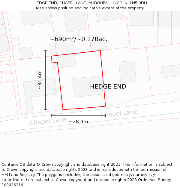 HEDGE END, CHAPEL LANE, AUBOURN, LINCOLN, LN5 9DU: Plot and title map