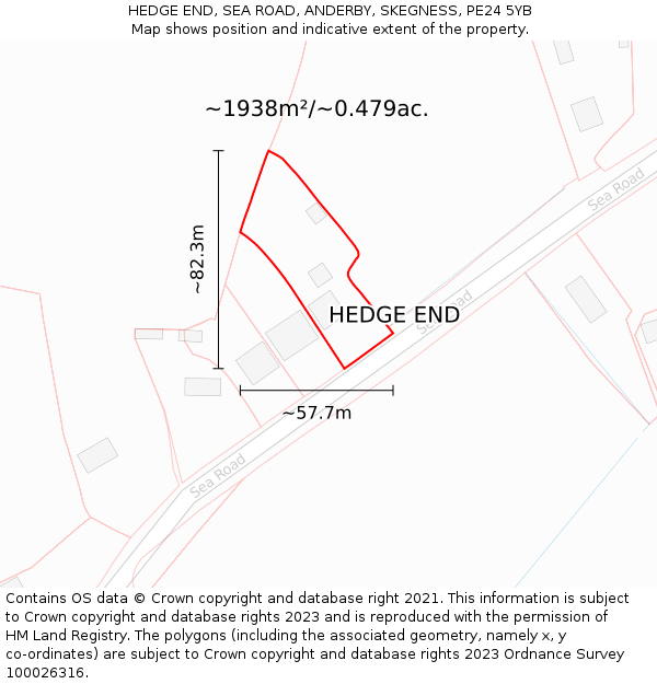 HEDGE END, SEA ROAD, ANDERBY, SKEGNESS, PE24 5YB: Plot and title map