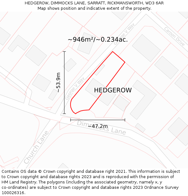HEDGEROW, DIMMOCKS LANE, SARRATT, RICKMANSWORTH, WD3 6AR: Plot and title map