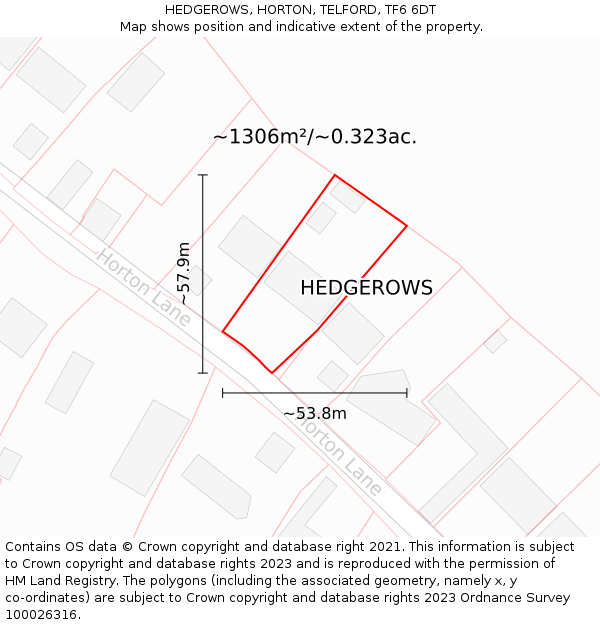 HEDGEROWS, HORTON, TELFORD, TF6 6DT: Plot and title map
