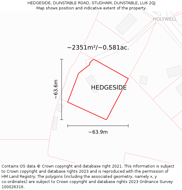 HEDGESIDE, DUNSTABLE ROAD, STUDHAM, DUNSTABLE, LU6 2QJ: Plot and title map