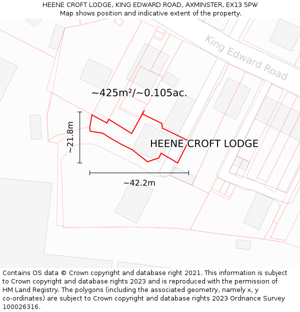 HEENE CROFT LODGE, KING EDWARD ROAD, AXMINSTER, EX13 5PW: Plot and title map