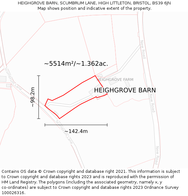 HEIGHGROVE BARN, SCUMBRUM LANE, HIGH LITTLETON, BRISTOL, BS39 6JN: Plot and title map