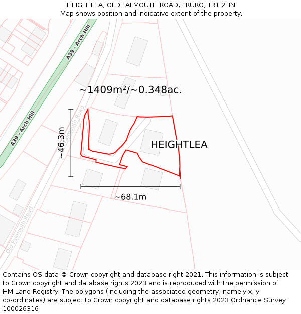 HEIGHTLEA, OLD FALMOUTH ROAD, TRURO, TR1 2HN: Plot and title map