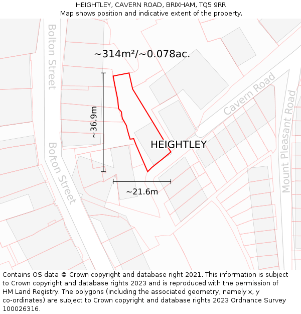 HEIGHTLEY, CAVERN ROAD, BRIXHAM, TQ5 9RR: Plot and title map