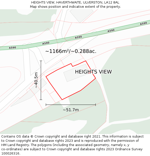 HEIGHTS VIEW, HAVERTHWAITE, ULVERSTON, LA12 8AL: Plot and title map