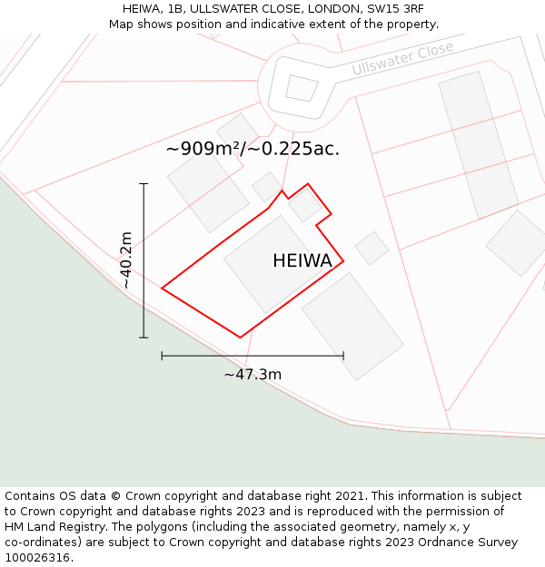 HEIWA, 1B, ULLSWATER CLOSE, LONDON, SW15 3RF: Plot and title map