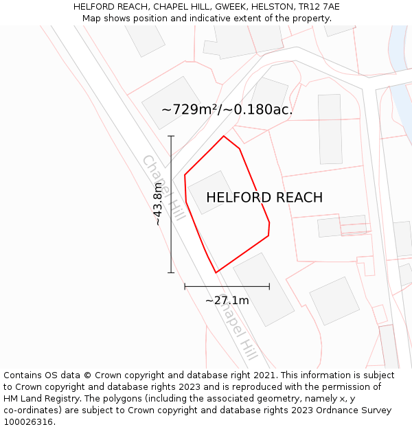 HELFORD REACH, CHAPEL HILL, GWEEK, HELSTON, TR12 7AE: Plot and title map