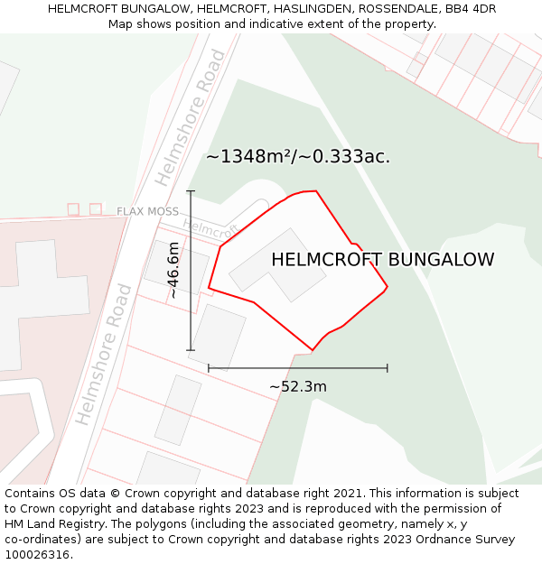 HELMCROFT BUNGALOW, HELMCROFT, HASLINGDEN, ROSSENDALE, BB4 4DR: Plot and title map