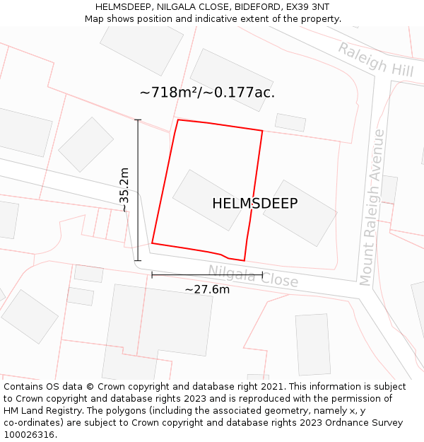 HELMSDEEP, NILGALA CLOSE, BIDEFORD, EX39 3NT: Plot and title map