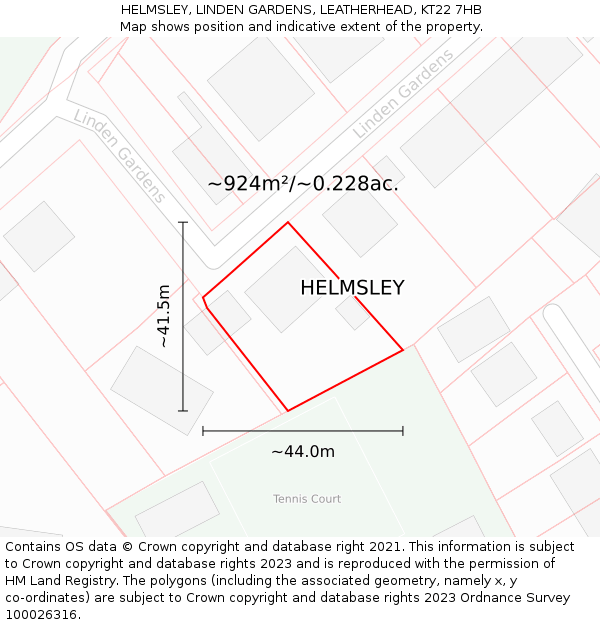 HELMSLEY, LINDEN GARDENS, LEATHERHEAD, KT22 7HB: Plot and title map