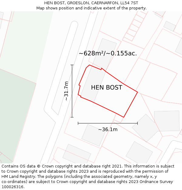 HEN BOST, GROESLON, CAERNARFON, LL54 7ST: Plot and title map