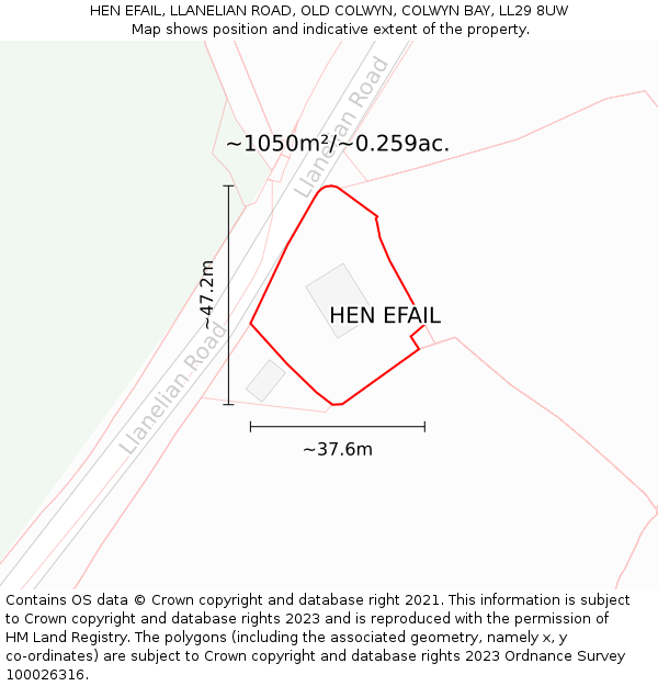 HEN EFAIL, LLANELIAN ROAD, OLD COLWYN, COLWYN BAY, LL29 8UW: Plot and title map