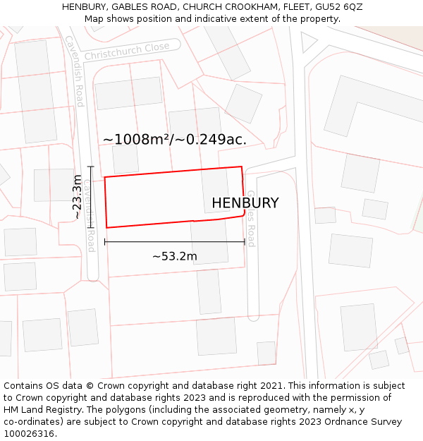 HENBURY, GABLES ROAD, CHURCH CROOKHAM, FLEET, GU52 6QZ: Plot and title map